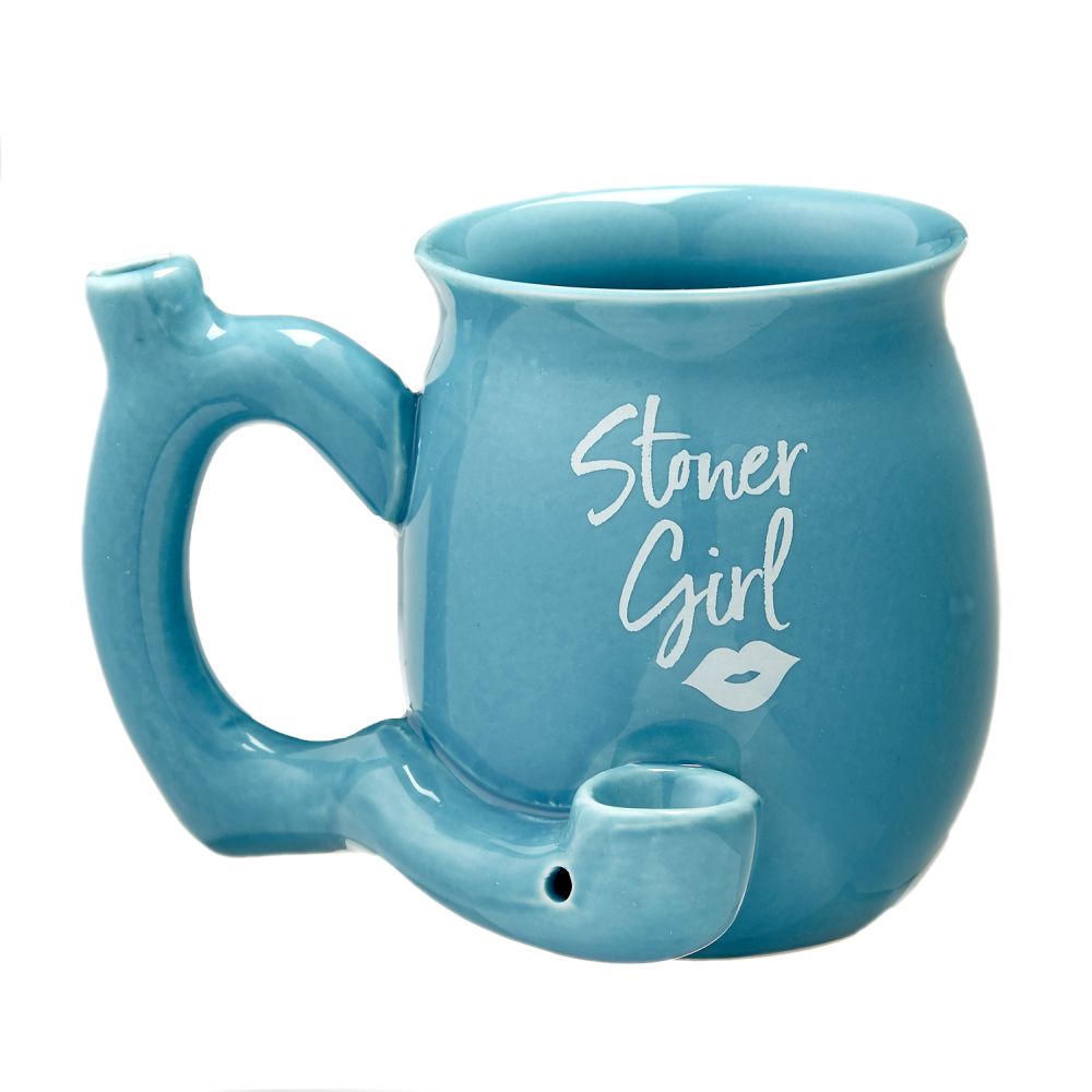 PREMIUM ROAST & TOAST CERAMIC MUG W/ PIPE - STONER GIRL - TEAL