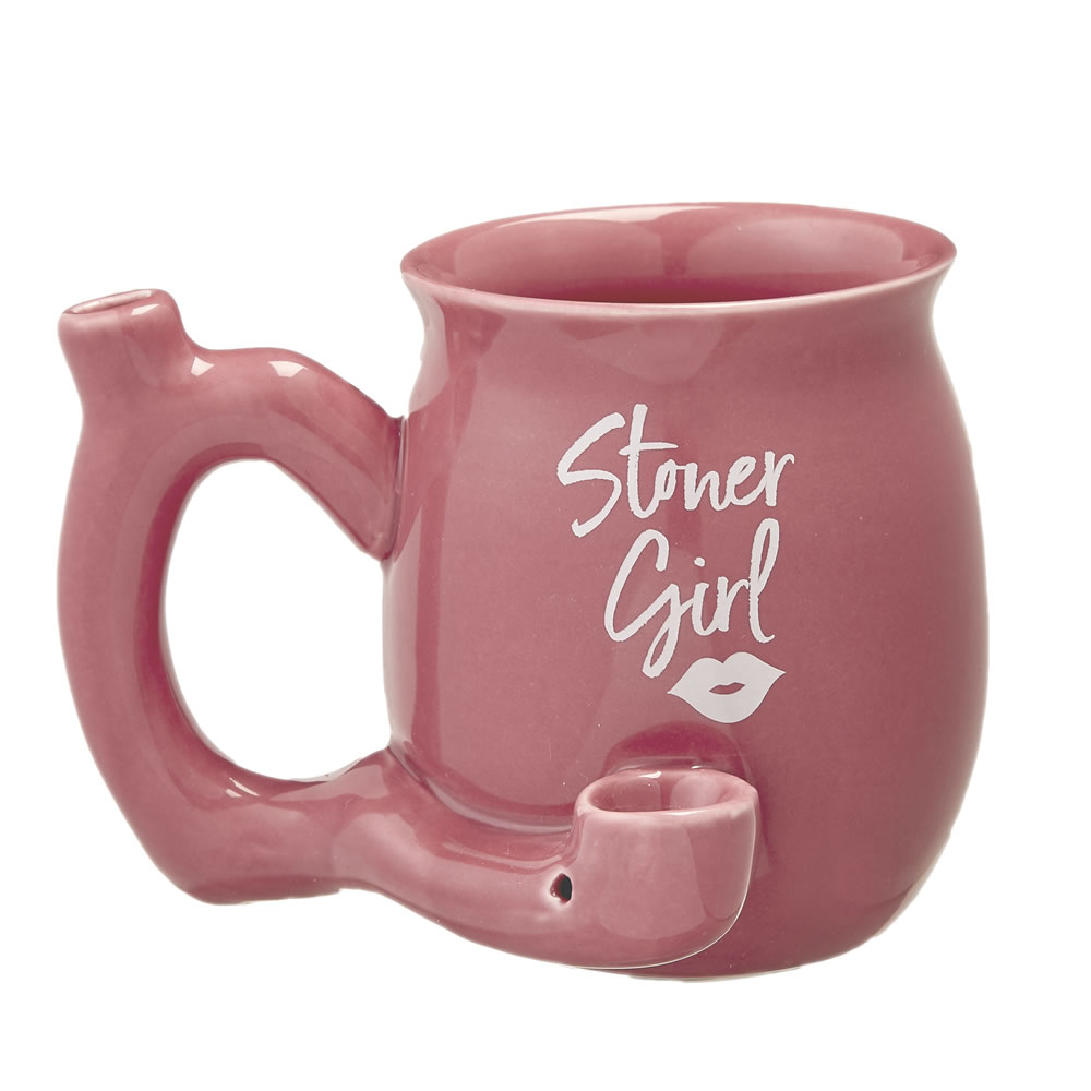 PREMIUM ROAST & TOAST CERAMIC MUG W/ PIPE - STONER GIRL - PINK