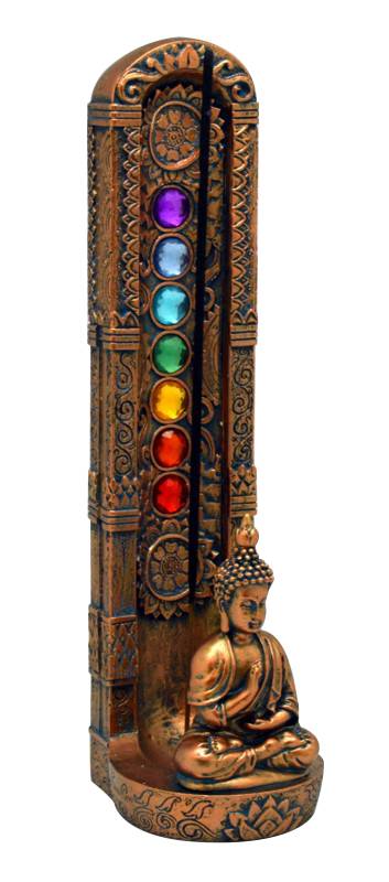 MEDITATING BUDDHA W/ CHAKRA SYMBOLS STANDING INCENSE BURNER