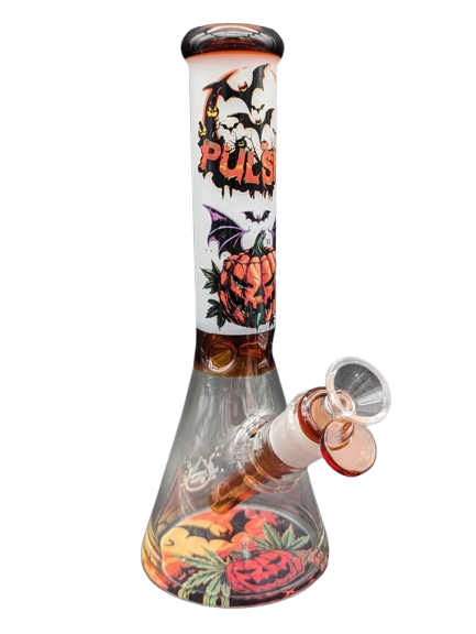 10" Pulsar Halloween Pumpkin Glass Beaker Water Pipe / 14mm F - style:Halloween Pumpkin