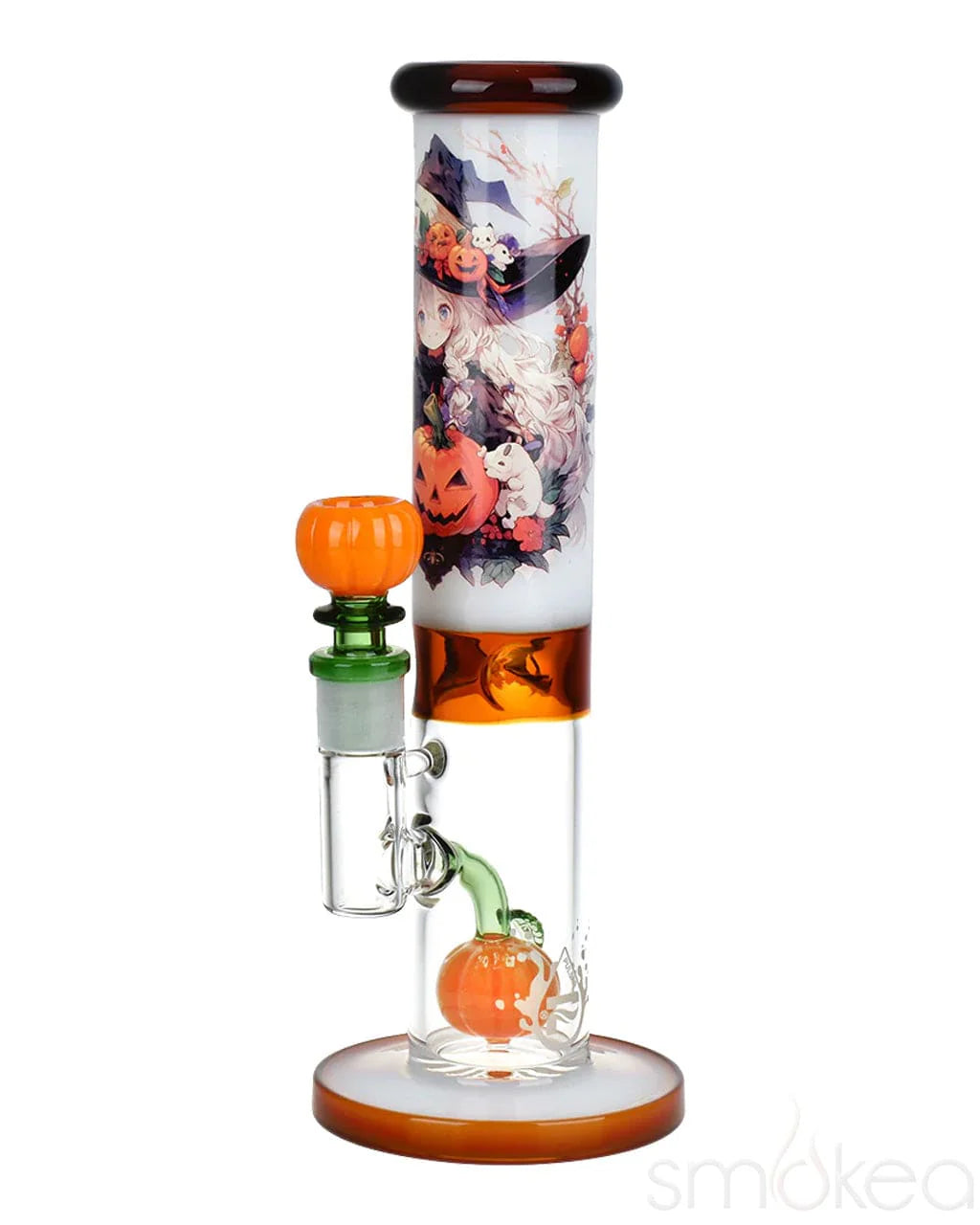 10" Pulsar Anime Halloween Girl Glass Straight Tube Water Pipe W/ Jack-O-Lantern Perc / 14mm F - style:Anime Halloween Girl