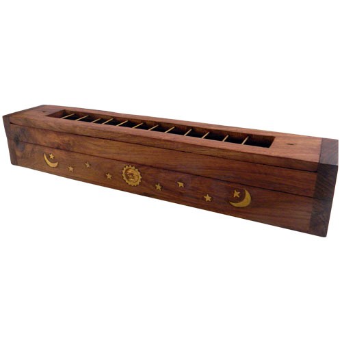 SUN, MOON & STARS WOODEN INCENSE COFFIN BOX