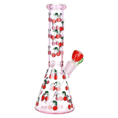 Life Is A Bowl Of Cherries Beaker Water Pipe - 10"/14mm F/Pink