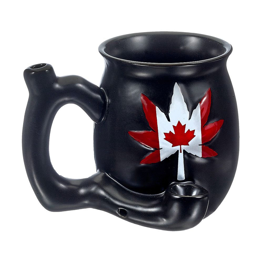 PREMIUM ROAST & TOAST CERAMIC MUG W/ PIPE - BLACK MUG W/ CANNABIAN FLAG