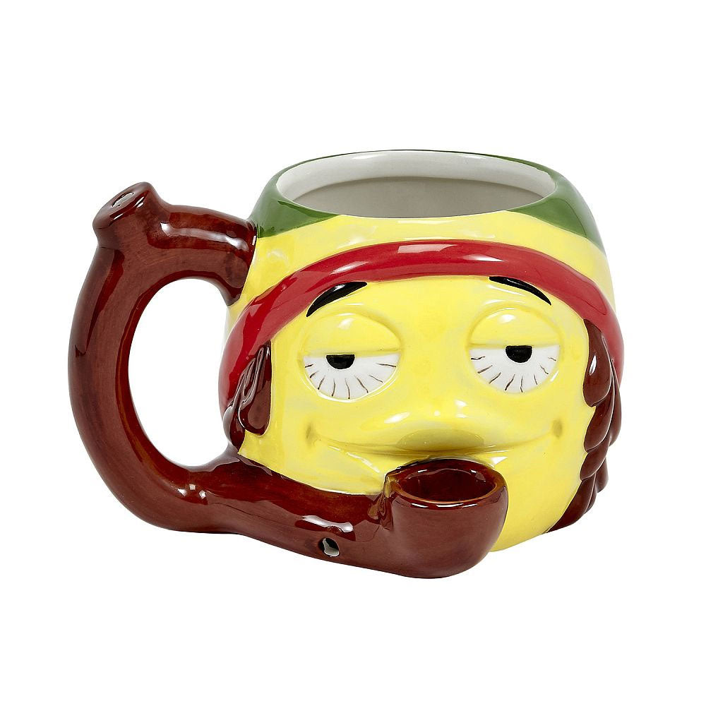 PREMIUM ROAST & TOAST CERAMIC MUG W/ PIPE - RASTA STONER EMOJI