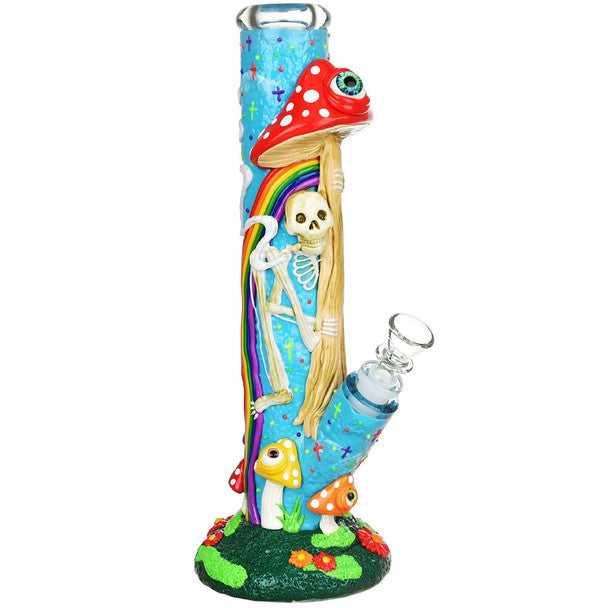 Sneaky Skeleton and Watchful Fungi Glow In Dark Tube Water Pipe - 11.5" - 14mm F