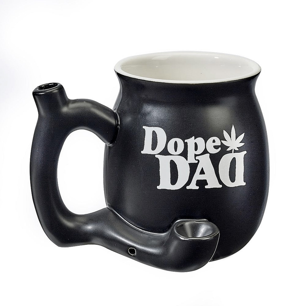 PREMIUM ROAST & TOAST CERAMIC MUG W/ PIPE - DOPE DAD BLACK MUG W/ WHITE TEXT