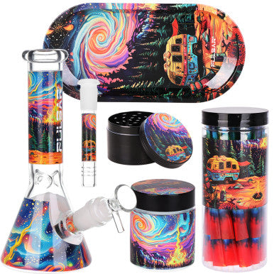 Pulsar Design Series Beaker Water Pipe Smokers Kit - 7.75" / Starry Camp