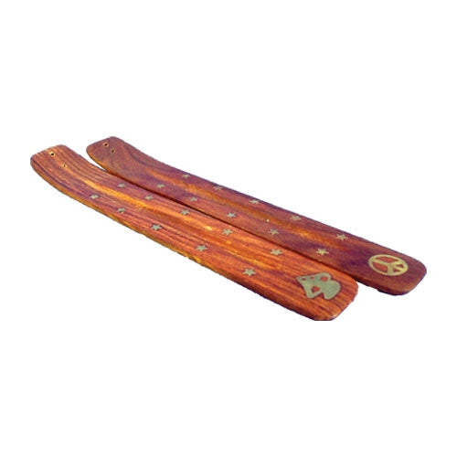 WOOD INCENSE BURNER W/ ASSORTED INLAY - 10"