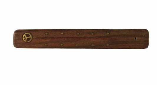 10" WOOD INCENSE BURNER WITH BRASS INLAY