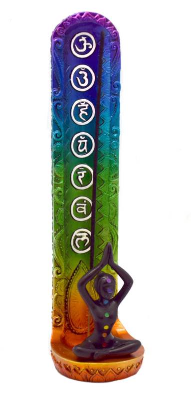 9.5" COLORED CHAKRA W/ MEDITATING FIGURE INCENSE BURNER