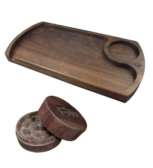 FUTO 9" X 5" STANDARD ROLLING TRAY W/ MATCHING WOODEN GRINDER