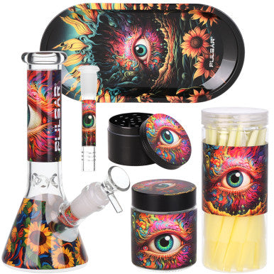 Pulsar Design Series Beaker Water Pipe Smokers Kit - 7.75" / Sunflower of the Mind